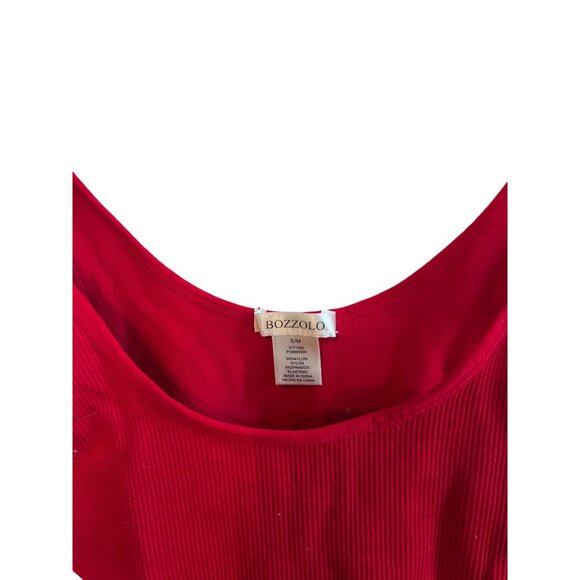 Bozzolo Red Ribbed Crop Tank Top Women's Size S/M Scoop Neck - Picture 2 of 3